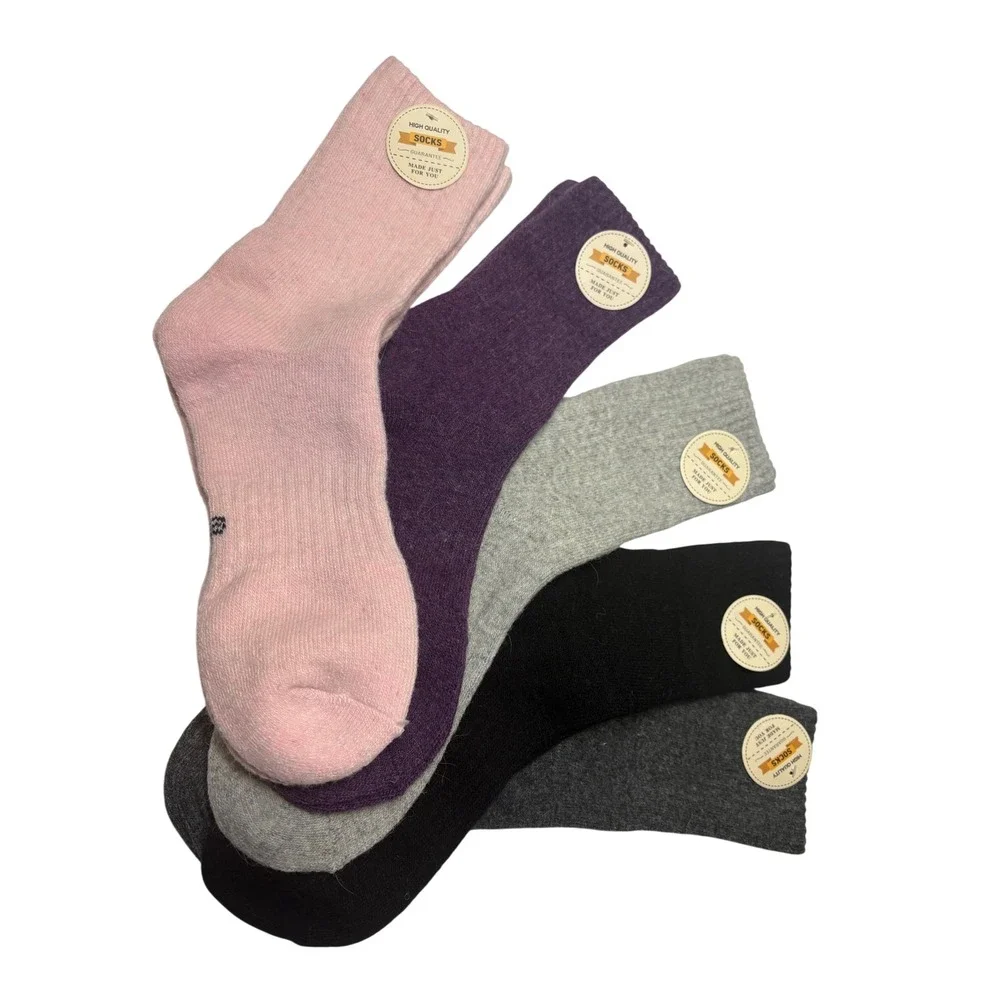 5 Pair Merino Wool Hiking Crew Socks Womens Thermal Thick Moisture Wicking Multi